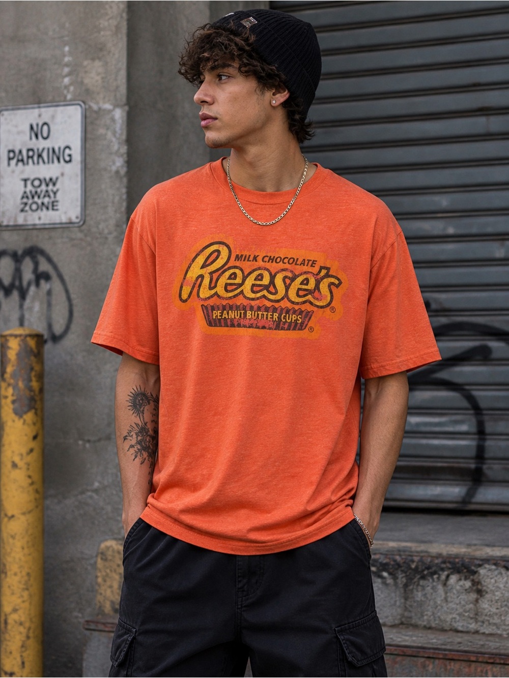Savvy Reese’s Graphic Tee Size Large Orange Peanut Butter Cups Logo T-Shirt